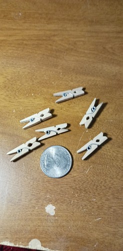 Mini Wooden Clothespins 1” Craft Clips Lot of 6 Natural Wood
