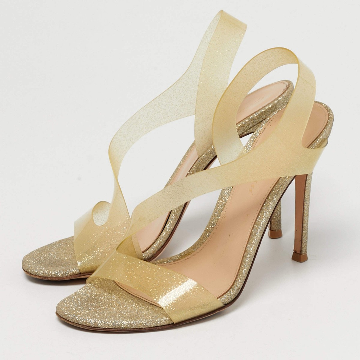 Gianvito Rossi Metropolis Size 37 MetallicTransparent Glitter and