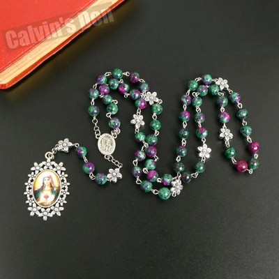 Ruby Zoisite Bead Rosary Necklace Immaculate Heart of Mary Terra De Fatima Gift