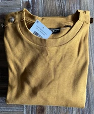 Rafaella Women's Decorative Buttons Long Sleeve Tee Buckthorn Brown Medium NEW