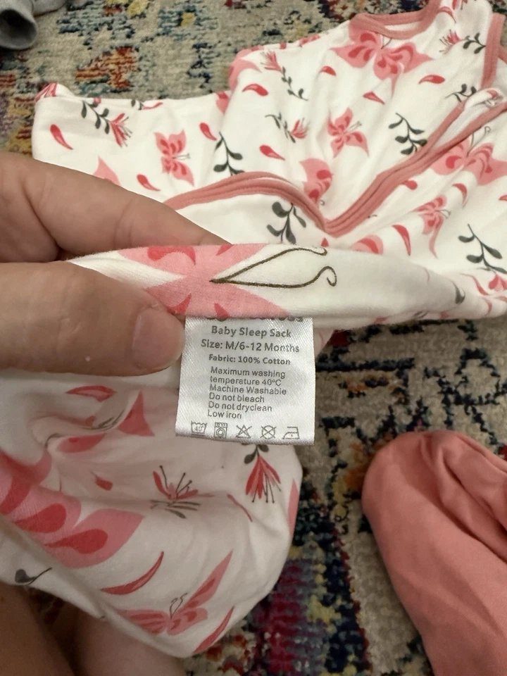 2 Sacos de Dormir Bebé Yoofoss 100% Algodón Rosa Acentos 6-12 Meses Medianos Mariposa Foto 4 de 4