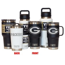 Green Bay Packers YETI Laser Engraved Tumblers, Mugs, Can Colsters and Bottles