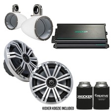 Kicker 8" WhiteSilver Wake Tower LED Marine Speakers 300 Watt Marine Amplifier
