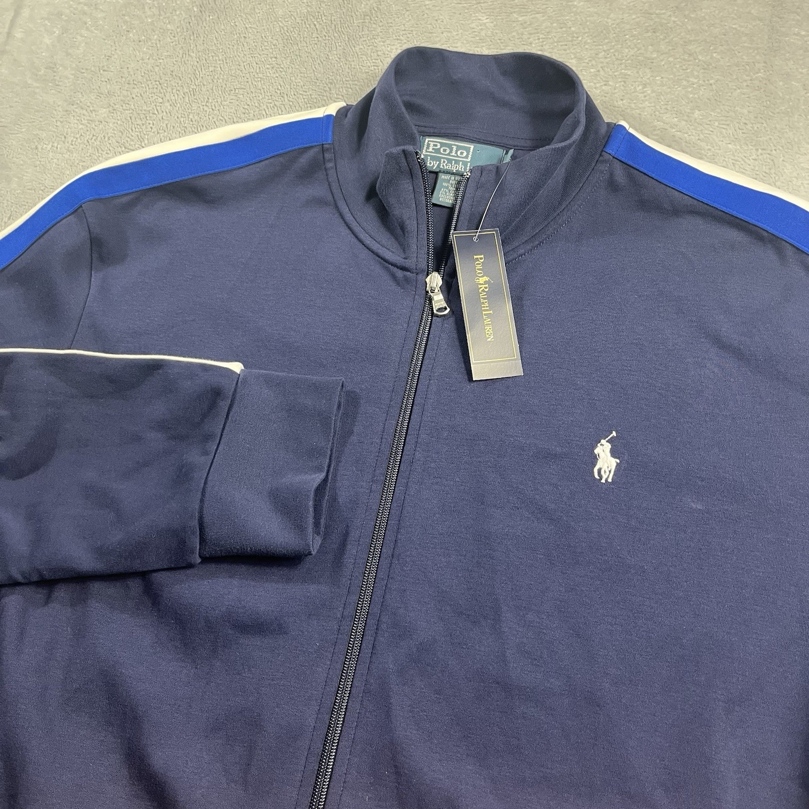 Polo Ralph Lauren uomo blu full zip track jacket bianco pony taglia XXL NUOVA CON ETICHETTE