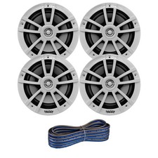 4x Infinity 6.5" Coaxial 225 Watt Waterproof White Marine Speakers, Wire