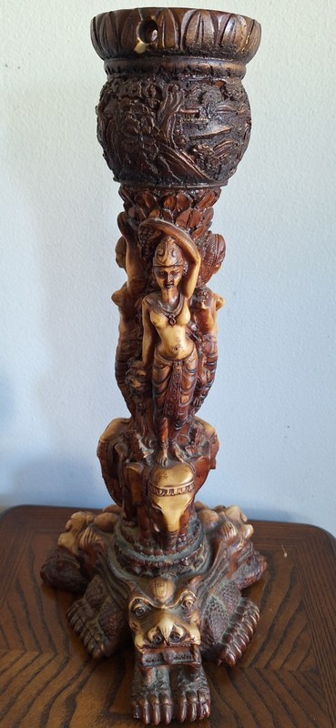 Asian Thailand Sculpted Resin Art Votive - Candel Holder 18" Tall EXCL CONDITION