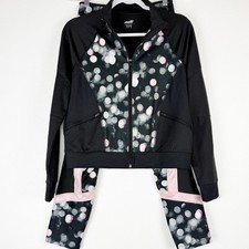 Avia Girls Black Pink Bokeh Polka Dot Zip Jacket and Leggings Set XL 14-16