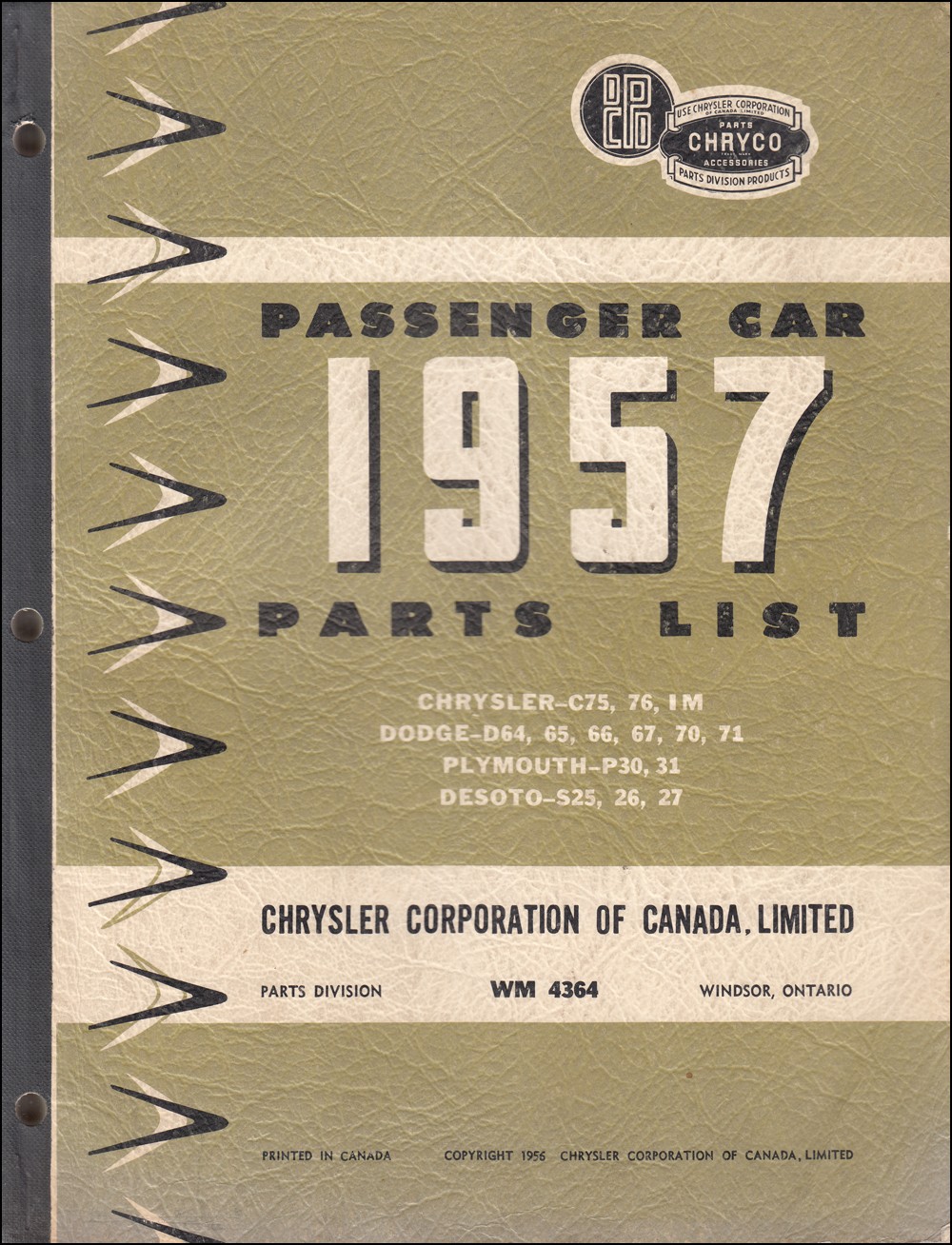 1957 Chryco Car Parts Book Canadian Chrysler Dodge Plymouth DeSoto Catalog