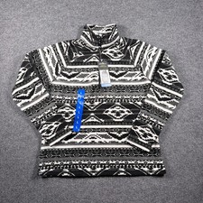 Eddie Bauer Fleece Quarter Zip Women Large Black White Aztec Tribal Pullover