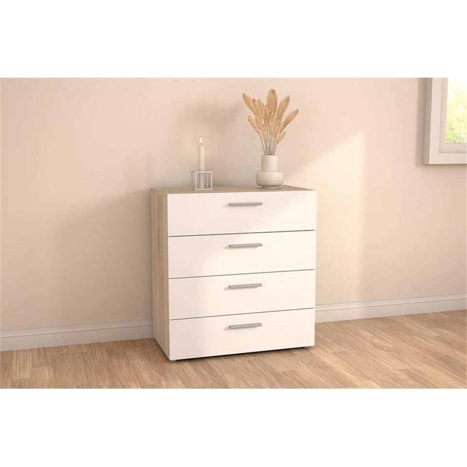 Baú Tvilum Austin 4 gavetas em estrutura de carvalho/branco alto brilho - Imagem 2 de 4