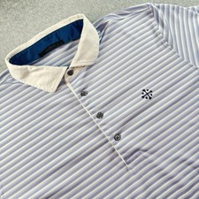 Greyson Polo Shirt Mens Large Blue Striped Golf Stretch Wolf Logo Performance