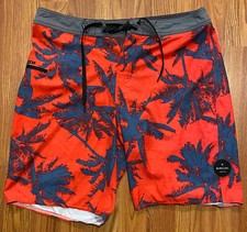Rip Curl Mirage Palmtime Red Palm AOP Board Shorts Mens 32 8" Beach Swim Trunks