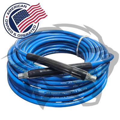 1/4'' x 100' Blue Carpet Cleaning Solution Hose 3000 PSI Steel Braided