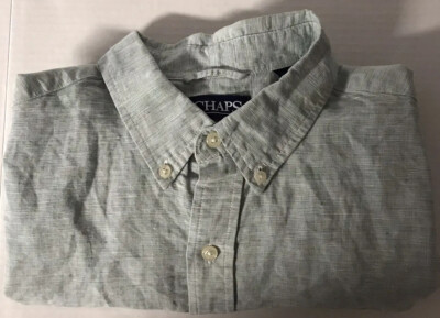 Chaps Linen Cotton Blue White Plaid Check Men's S/S Summer Button Shirt Sz XL