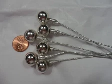 6 Vintage Silver 14 mm Mercury Glass Balls Picks