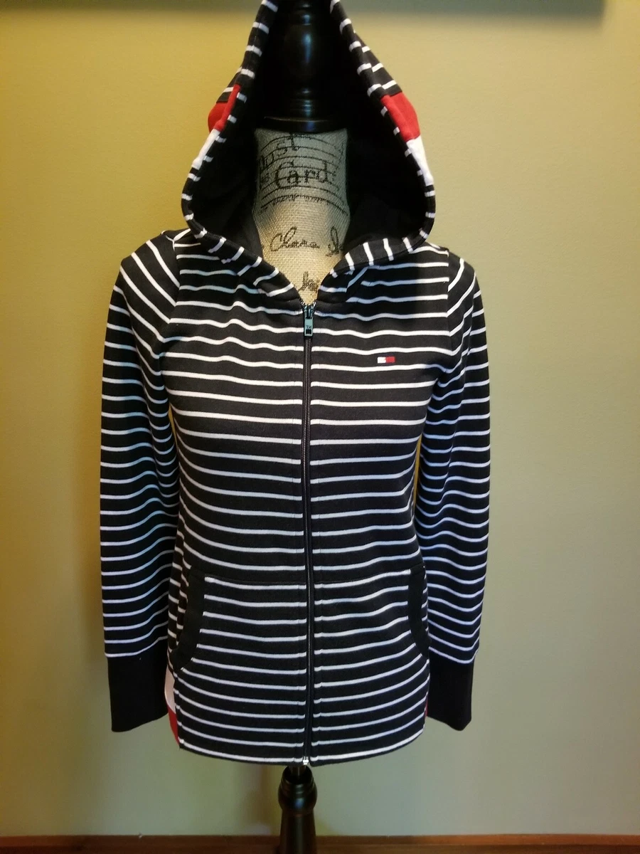 NWT Womens Tommy Hilfiger Flag Hoodie Jacket Full Zip Red White Blue  Stripes XS | eBay