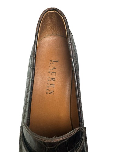 Lauren Ralph Lauren Women's Penny Loafers Sz 6b- Brown Croc Print- Block Heel- - Picture 11 of 17
