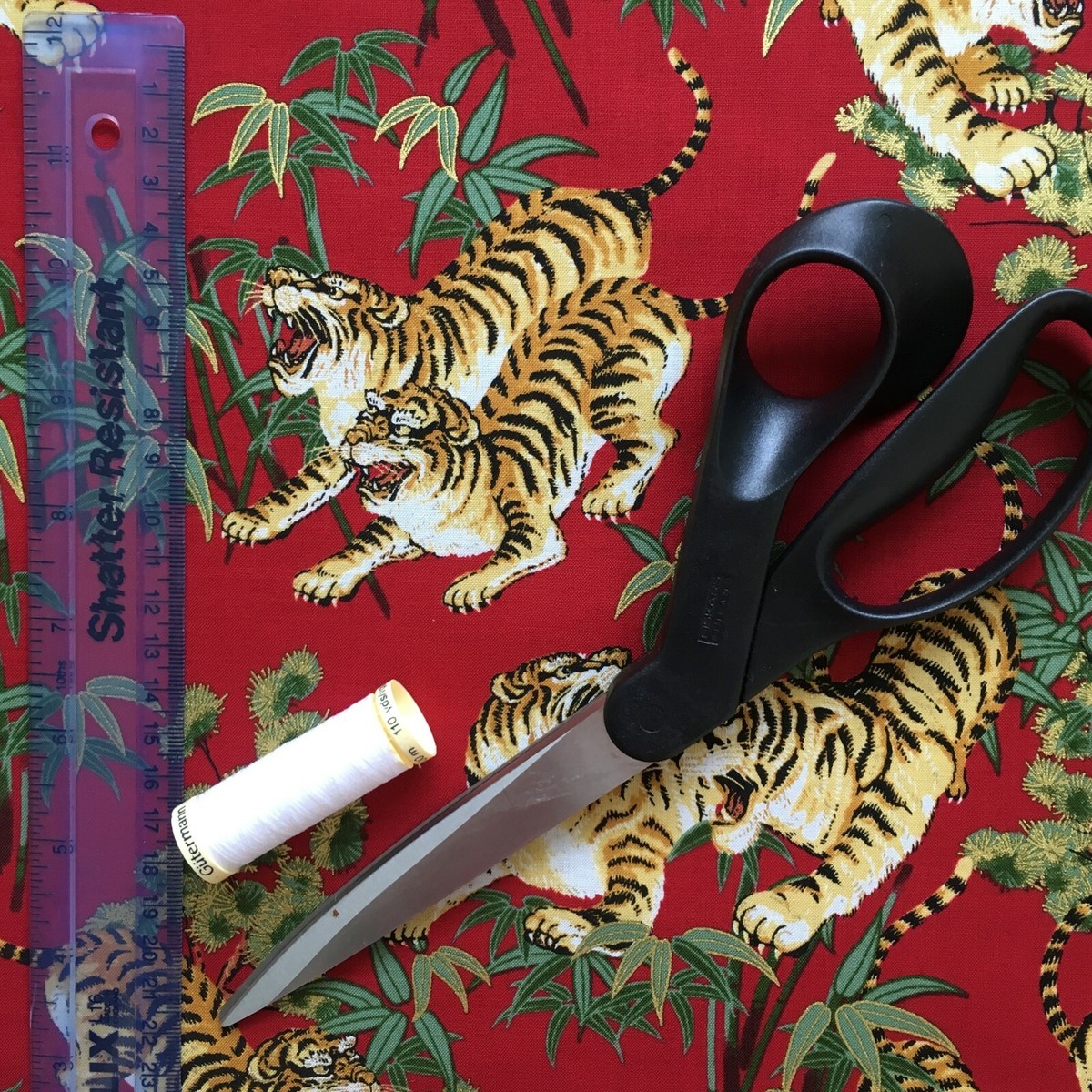 Tiger fabric, red metallic gold, oriental chinese asian