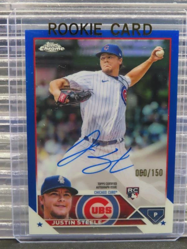 2023 Topps Chrome Justin Steele Blue Refractor Rookie Auto RC #080/150 Cubs