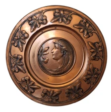 WMF Art Nouveau Large Plate Copper Wall Plate Jugendstil Women XXL