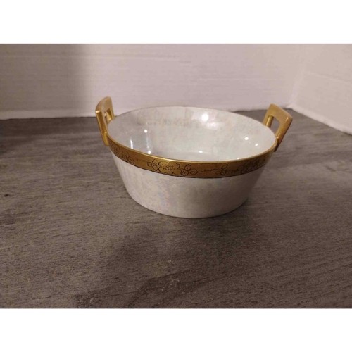 5" D. Phillips Gold and White Pearlized Luster Ware Butter Tub 9/28/27 - Picture 2 of 5