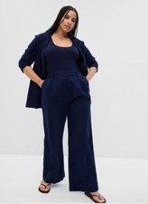 GAP High Rise Linen Cotton Pleated Wide Leg Pants Navy Blue Size 12 NWT RT 90