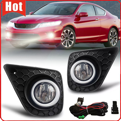 Pair For 2013-2015 Honda Accord Coupe Bumper Fog Light W/Wiring+Bezel+Switch