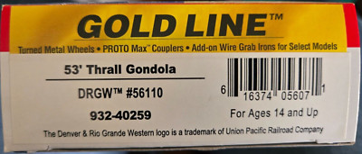 WALTHERS GOLD LINE 932-40259, 53'  THRALL GONDOLA, D&RGW #56110, NEW