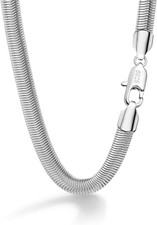 Men 925 Sterling Silver Necklace Italian 6MM-8MM Flexible Flat Snake Chain Choke