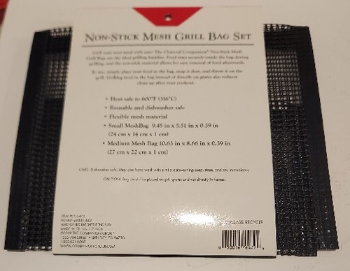 Charcoal Companion Non-Stick Mesh Grilling Bags Re-Usable Washable Medium 2-PACK - Picture 2 of 2