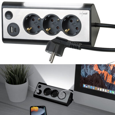 revolt 3-fach-Steckdose mit LED-Nachtlicht, 1x USB A QC, 1x USB C PD, schwarz