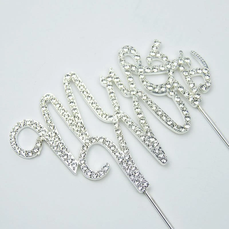 Mr & Mrs Boda Pastel Topper Cristal Plata Metal Boda Aniversario Fiesta Foto 4 de 4