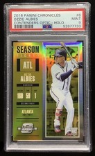 2018 optic contenders #6 ozzie albies rc; gold 3/10 rookie prizm  PSA 9  (POP 1)