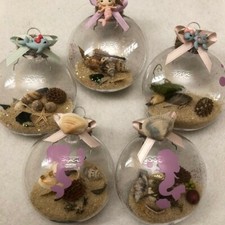 Seashell Coastal Tree Hanging Christmas Ornaments, Handcrafted, Set of 6