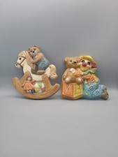 2 Vintage Teddy Bear Rocking Horse Clown Nursery Wall Decor 1986 Foam Art