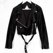 S8 Signature Womens S Black Faux Suede Moto Motorcycle Jacket Zipper