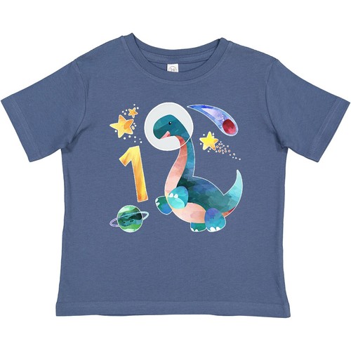 Inktastic First Birthday Dinosaur Astronaut With Stars And Planet Baby T-Shirt 1