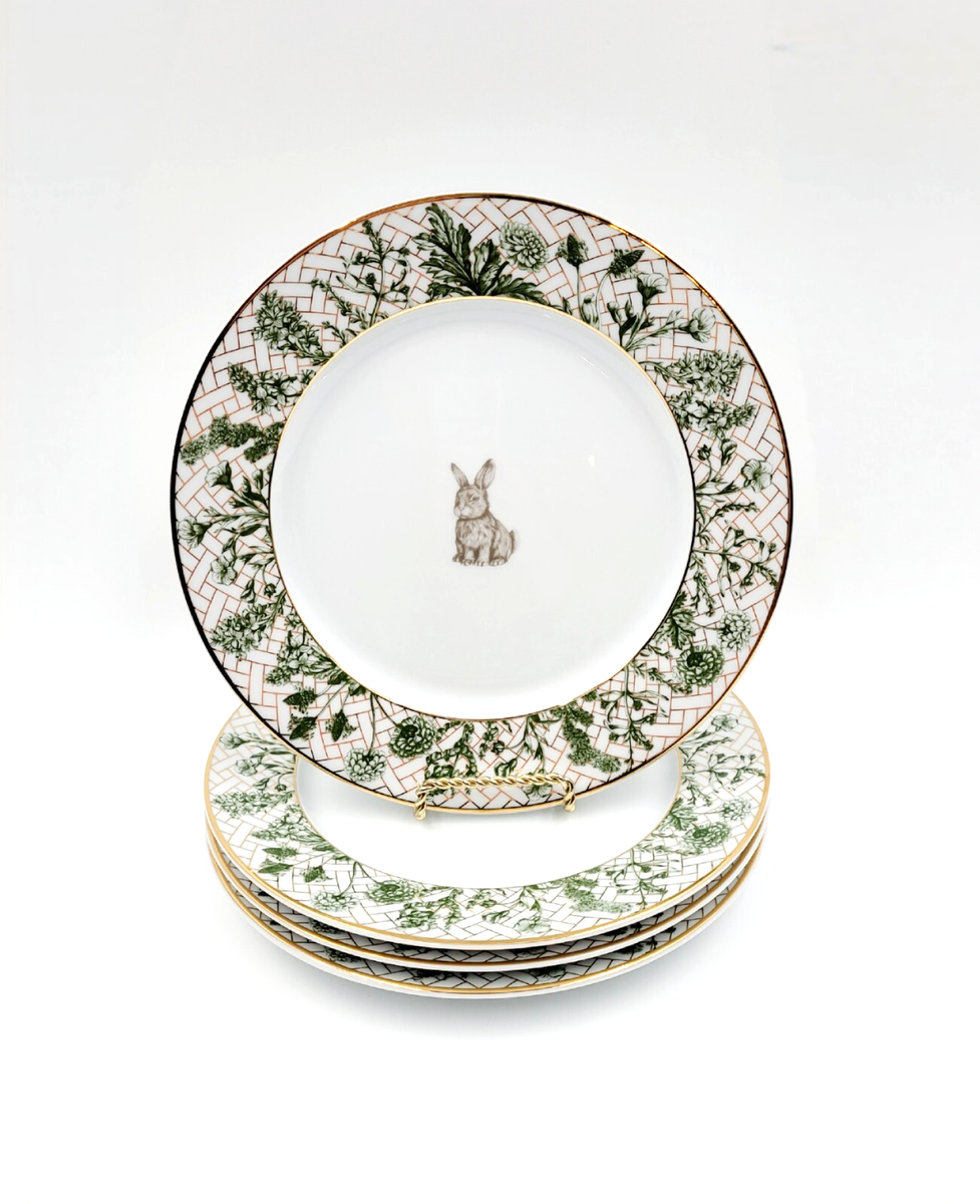Williams Sonoma Garden Lattice Dinner Plates Bunny Set of 4 NEW