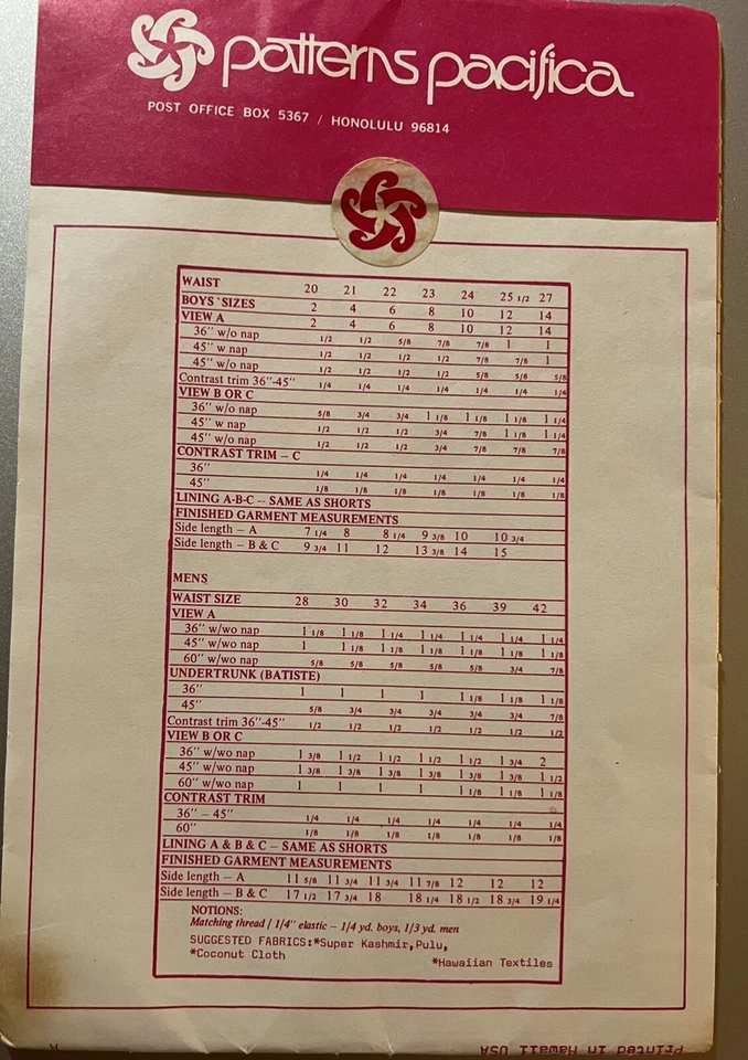 Vtg Patterns Pacifica 8009 Boys' Beach Shorts or Swimsuit size 4 waist 21 uncut - Image 2 of 2