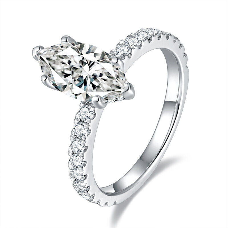2Ct Marquise VVS1 Moissanite Ring 14K White Gold Plated