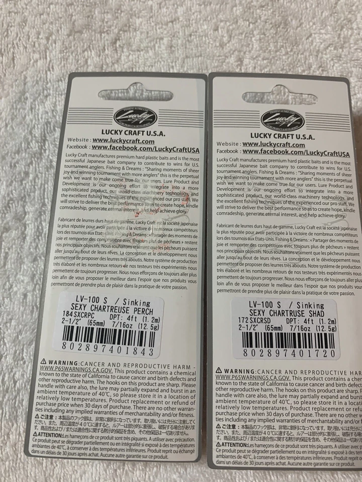 (LOT OF 2) LUCKY CRAFT LV-100 S 7/16oz.  MULTIPLE COLORS NIP - Image 4 of 4