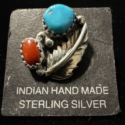 Stunning Navajo Coral Sterling Silver Native American Pin Stunning Navajo Coral Sterling Silver Native American Pin