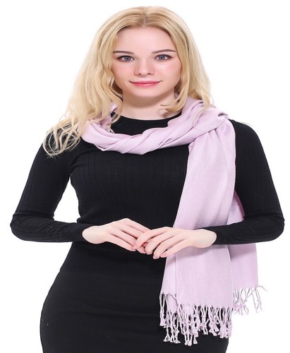 Damen Pashmina Schal Hellrosa - Handgefertigter Großschal 203x70cm Mit Quasten