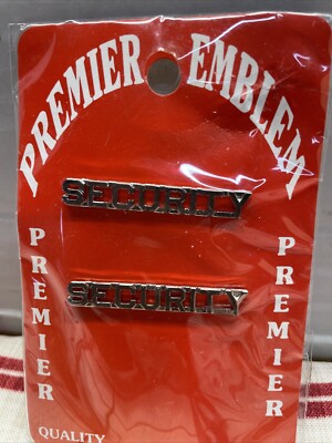 Premier Emblem Silver-Tone Collar Brass SECURITY Pin Pair Clutchback Attachment