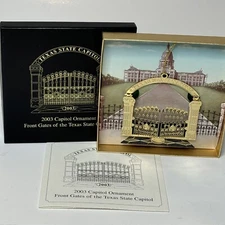 Texas Capitol Ornament FRONT GATES STATE CAPITOL 2003 Box & Pamphlet