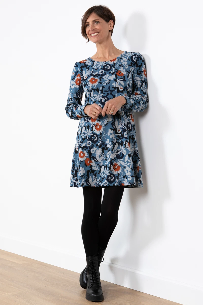 Lily & Me Womens Aurilee Dress Clover Soft Blue | Boat Long Sleeve Above  The | eBay