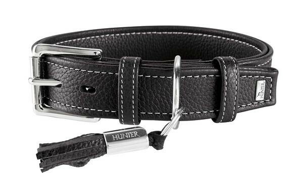 Collier cuir grand chien Hunter Cannes noir 45 pour promenades et éducation