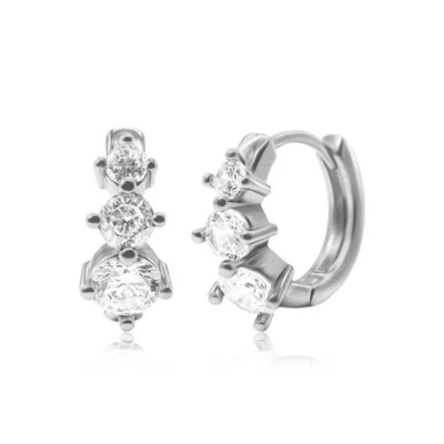Boucles D'oreilles Créoles Femme Argent Or Blanc 18K Doré Zirconia Étanche 273D - Photo 1/4