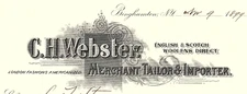 1899 BINGHAMTON NY C.H. WEBSTER MERCHANT TAILOR IMPORTER BILLHEAD RECEIPT Z4090