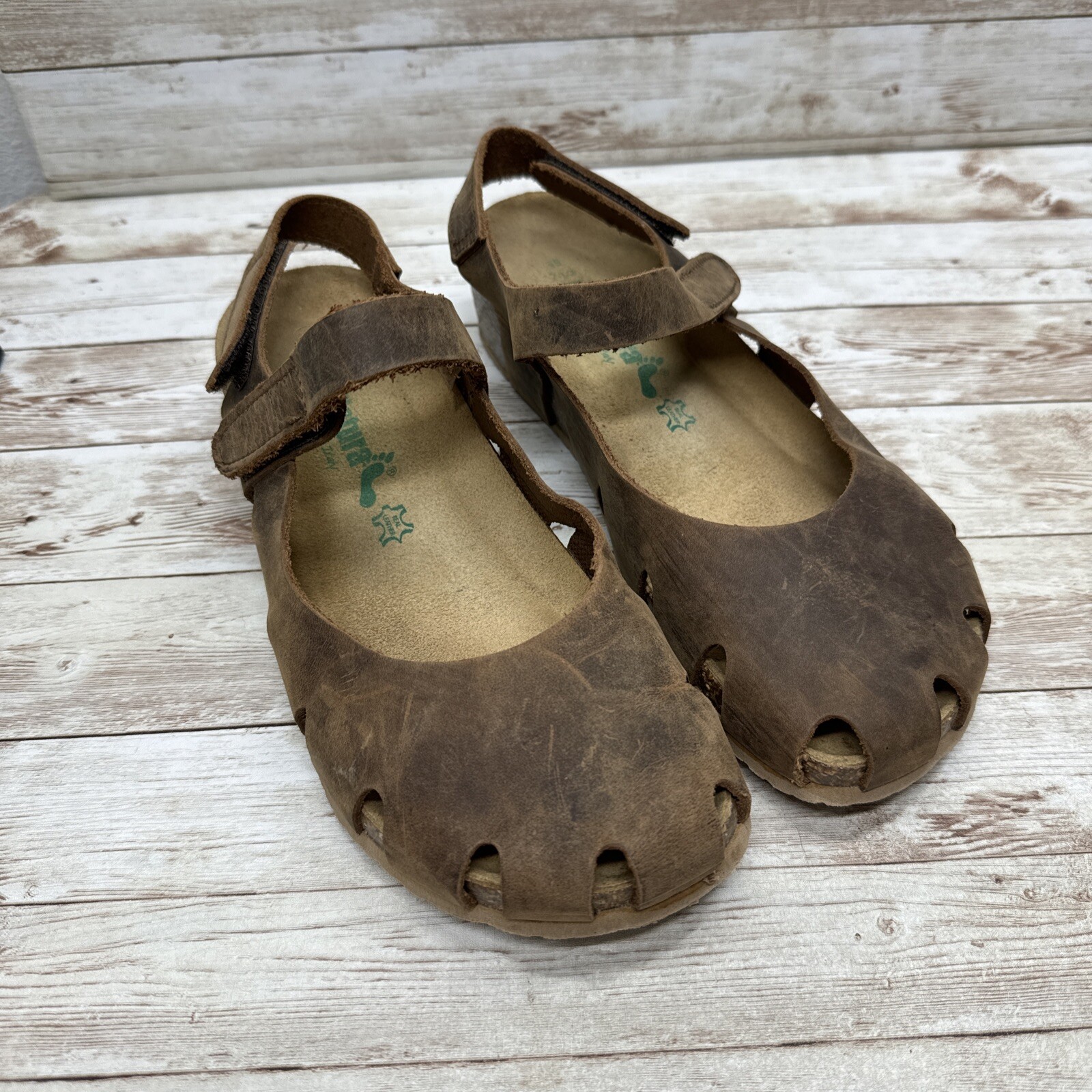 SAOLA BioNatura Solo Sandali Donna Mary Jane Zeppa Sughero Pelle Punta Chiusa Taglia: 38